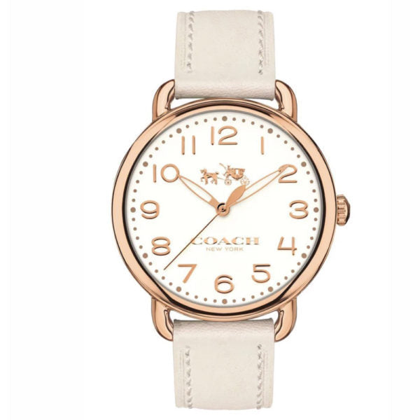 Coach Delancey White Dial White Leather Strap Watch for Women - 14502716