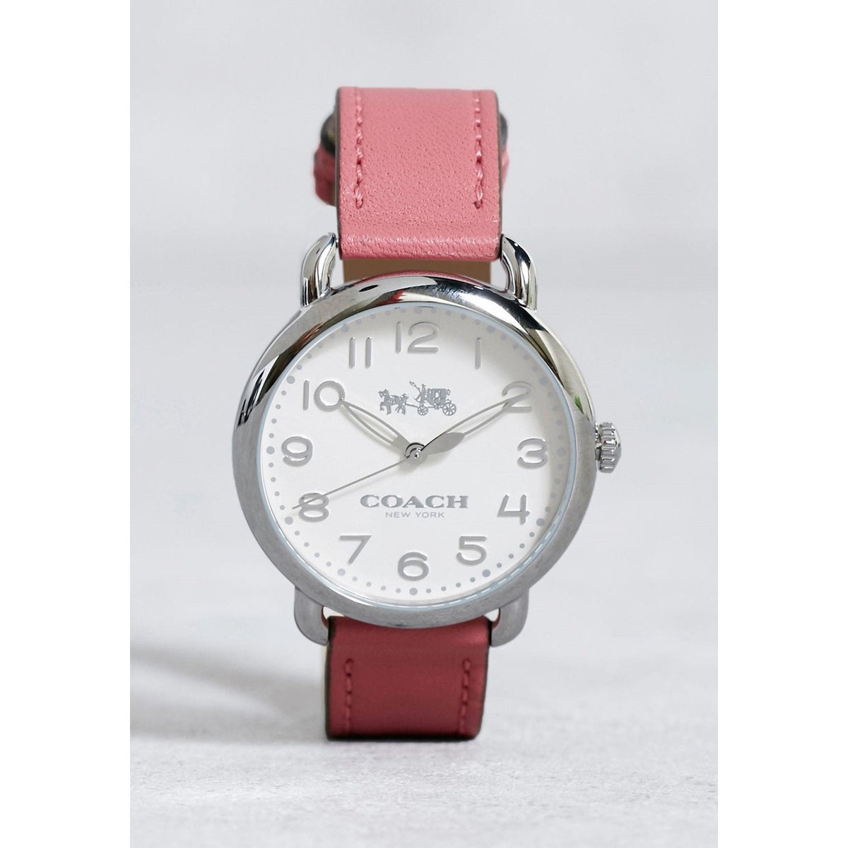 Coach Delancey White Dial Pink Leather Strap Watch for Women - 14502717