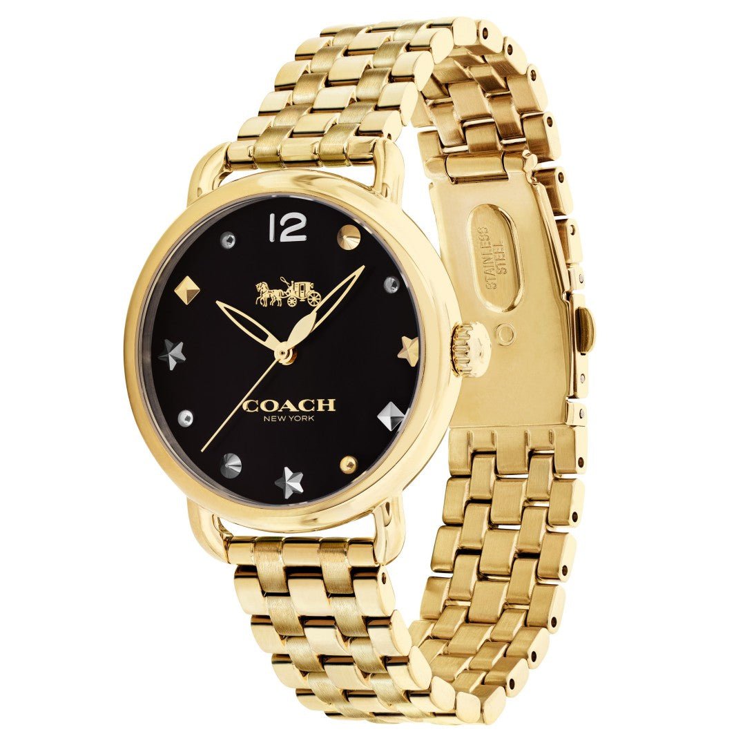 Coach Delancey Black Dial Gold Stainless Steel Strap Watch For Women - 14502813