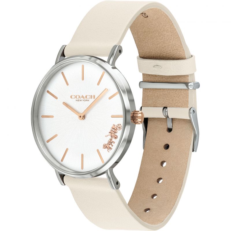 Coach Perry White Dial White Leather Strap Watch for Women - 14503117