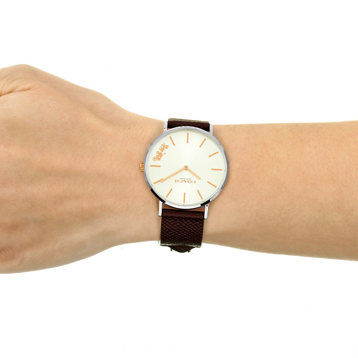 Coach Perry White Dial Brown Leather Strap Watch for Women - 14503154