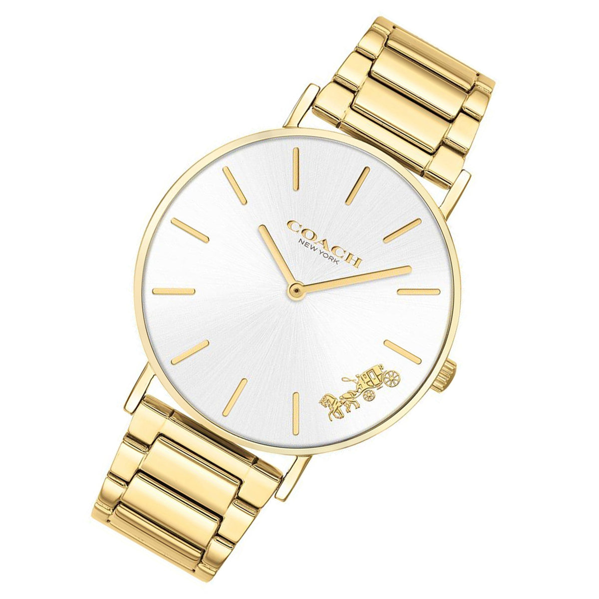Coach Perry White Dial Gold Steel Strap Watch for Women - 14503345