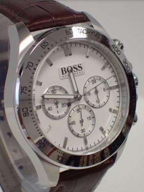 Hugo Boss Ikon Chronograph White Dial Brown Leather Strap Watch for Men - 1513175