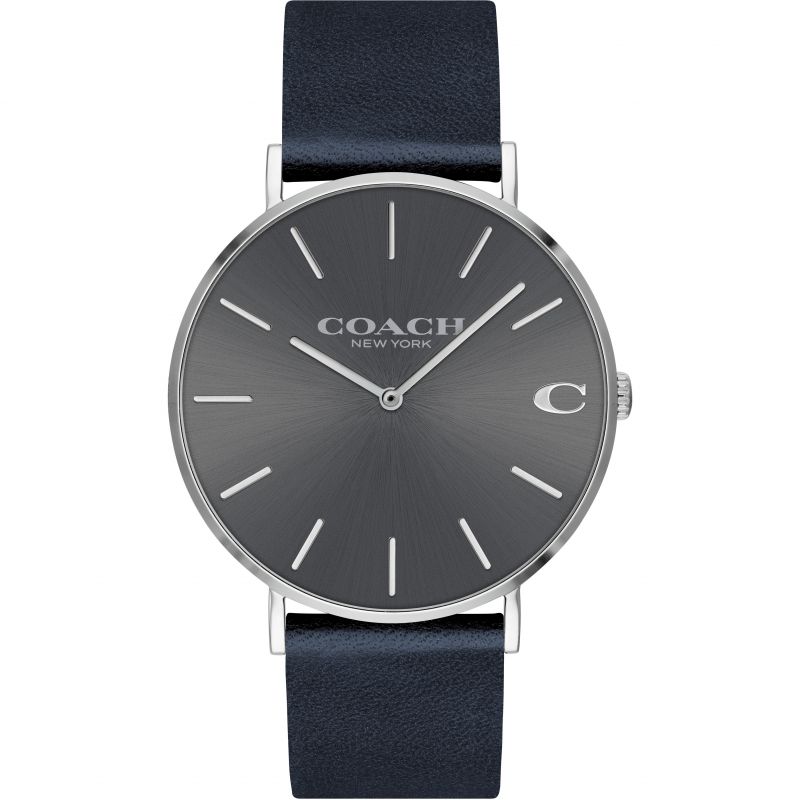Coach Charles Grey Dial Black Leather Strap Watch for Men - 14602150
