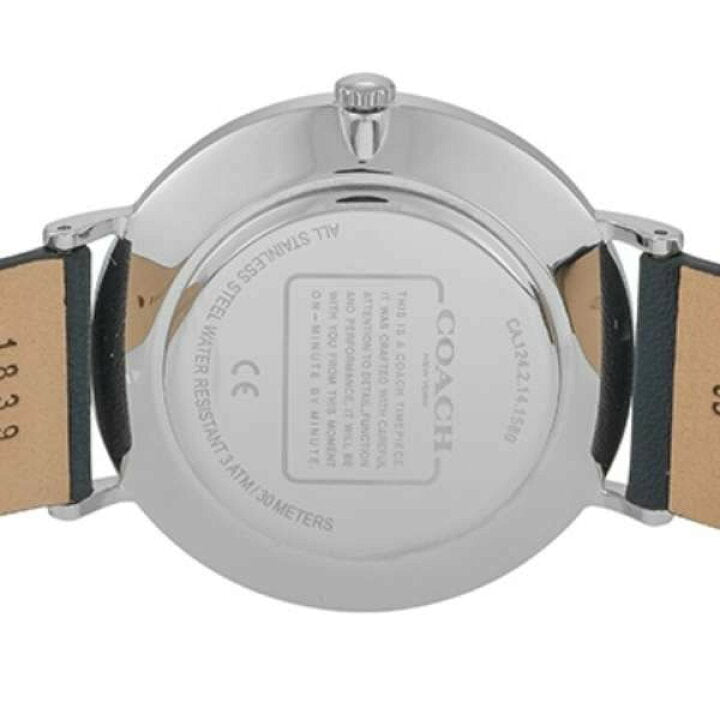 Coach Charles Grey Dial Navy Blue Leather Strap Watch for Men - 14602150