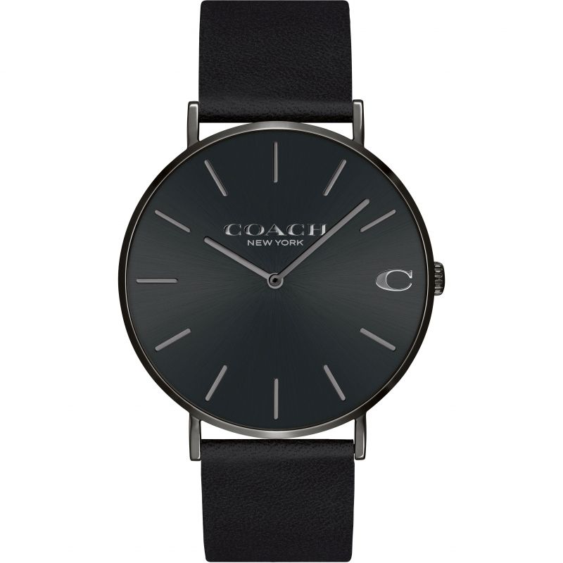Coach Charles Black Dial Black Leather Strap Watch for Men - 14602434