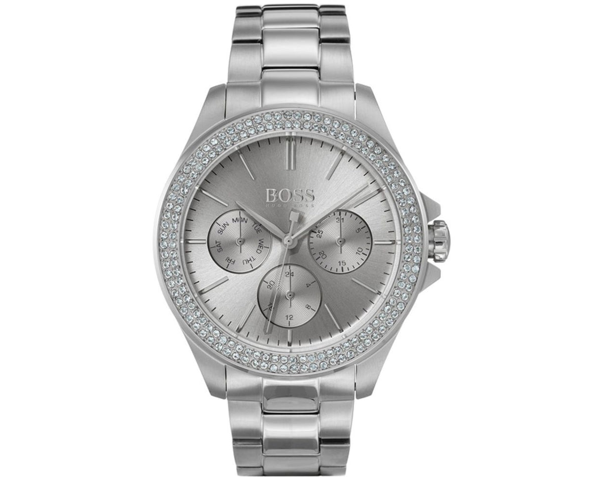 Hugo Boss Premiere Chronograph Silver Dial Silver Steel Strap Watch for Women - 1502442