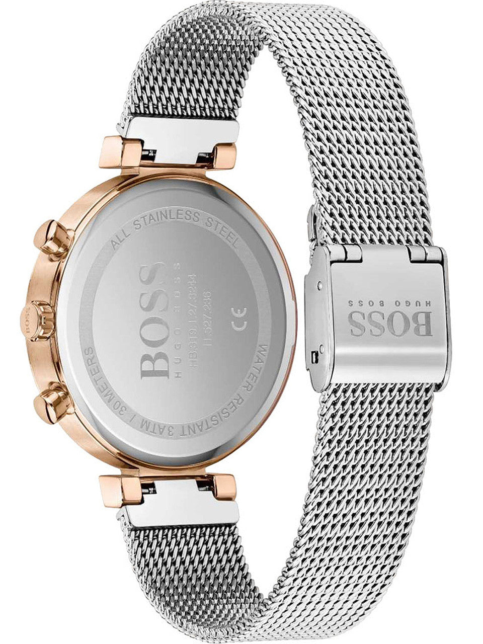Hugo Boss Flawless Chronograph Silver Dial Silver Mesh Bracelet Watch for Women -1502551