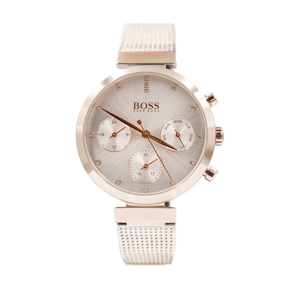 Hugo Boss Flawless Chronograph Silver Dial Gold Mesh Bracelet Watch for Women - 1502553