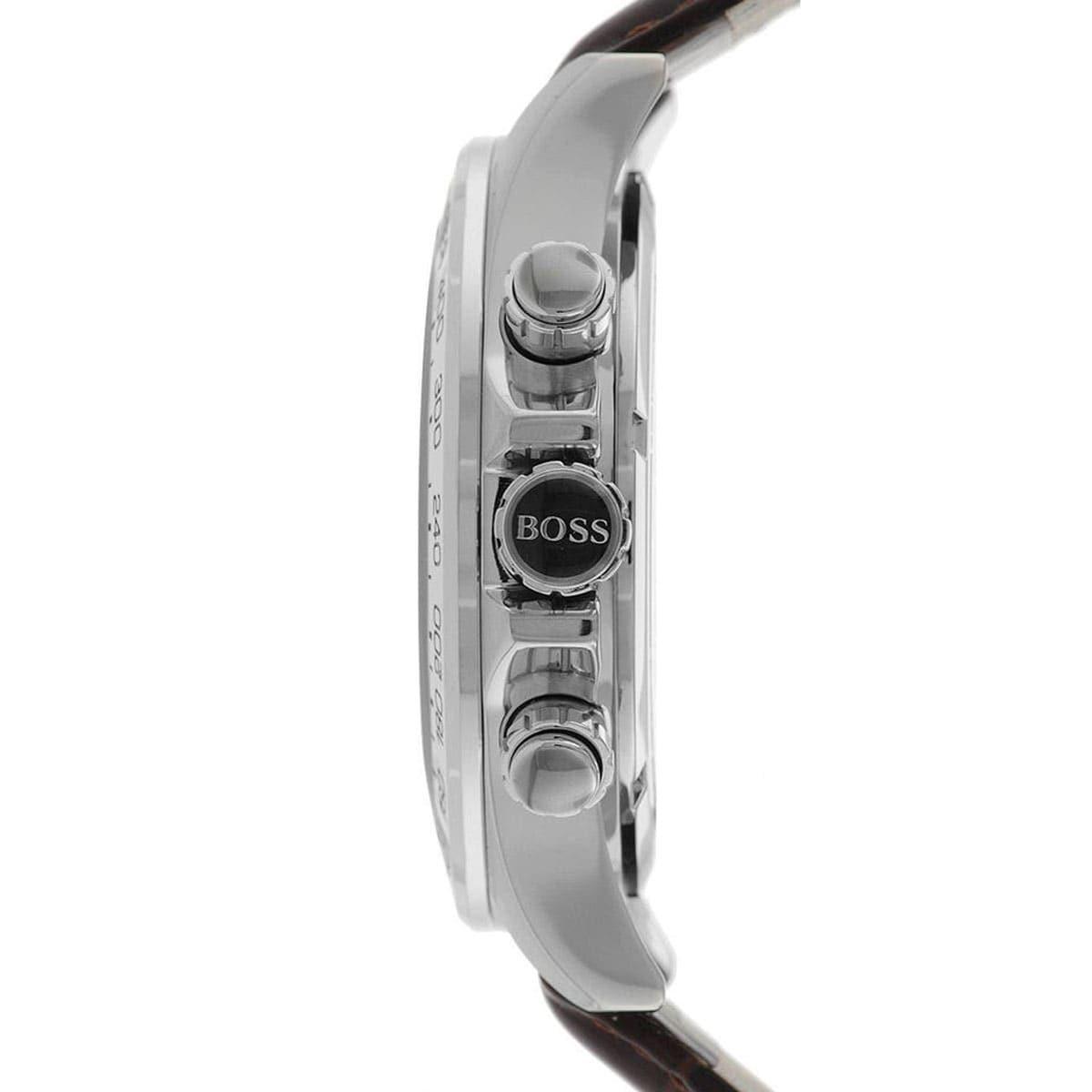 Hugo Boss Ikon Chronograph White Dial Brown Leather Strap Watch for Men - 1513175