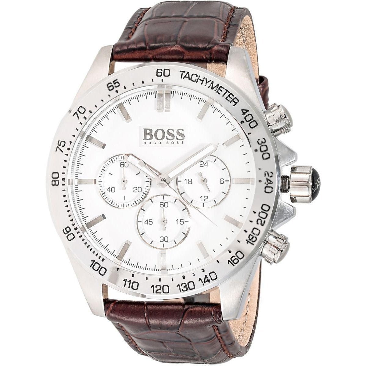Hugo Boss Ikon Chronograph White Dial Brown Leather Strap Watch for Men - 1513175