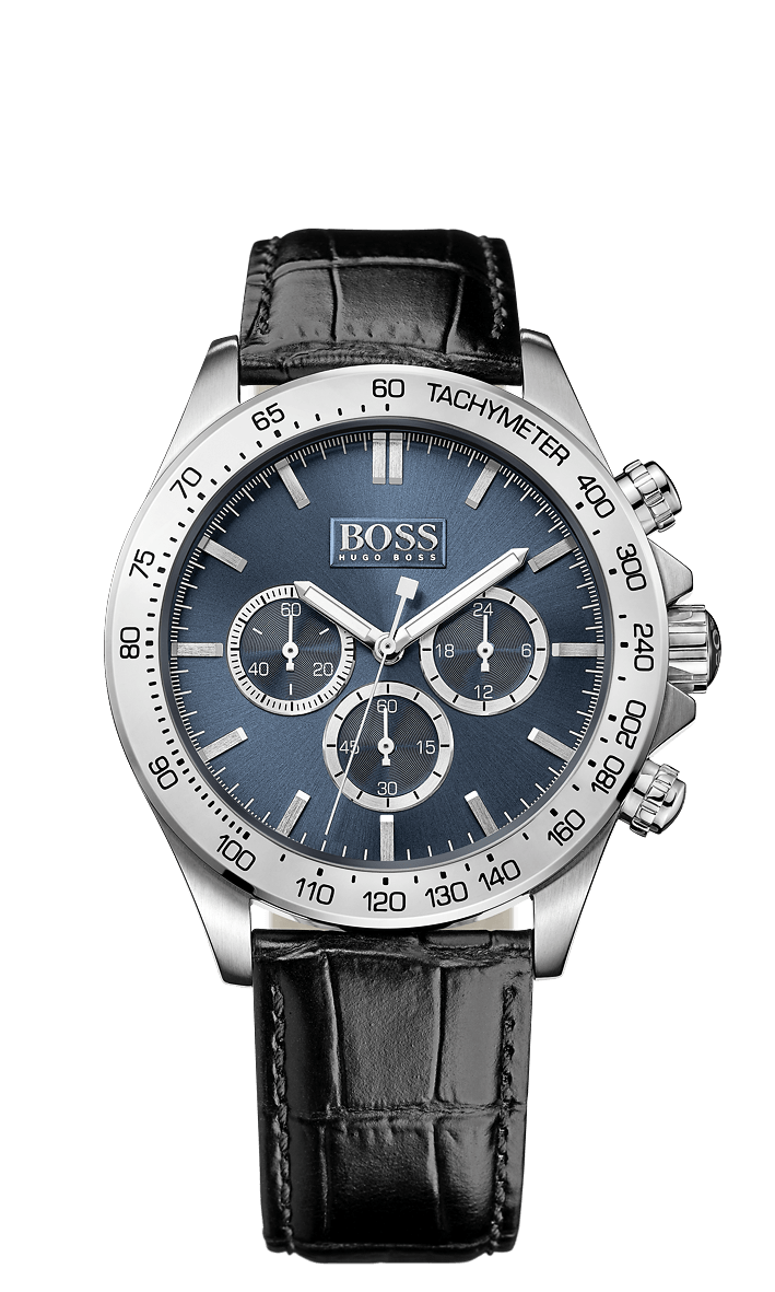 Hugo Boss Ikon Blue Dial Black Leather Strap Watch for Men - 1513176