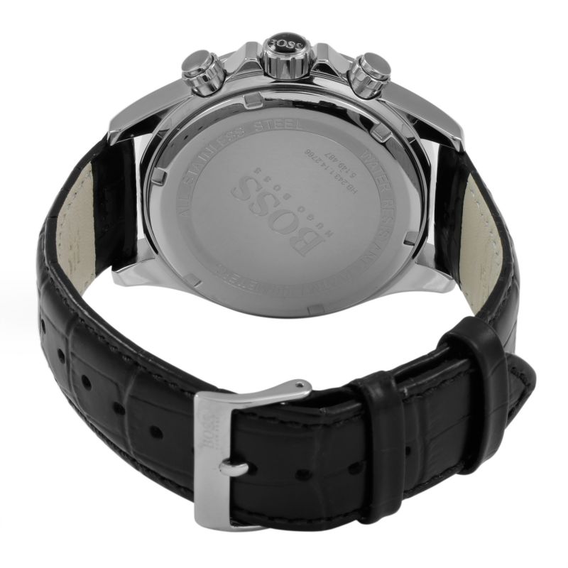 Hugo Boss Ikon Chronograph Black Dial Black Leather Strap Watch for Men - 1513178