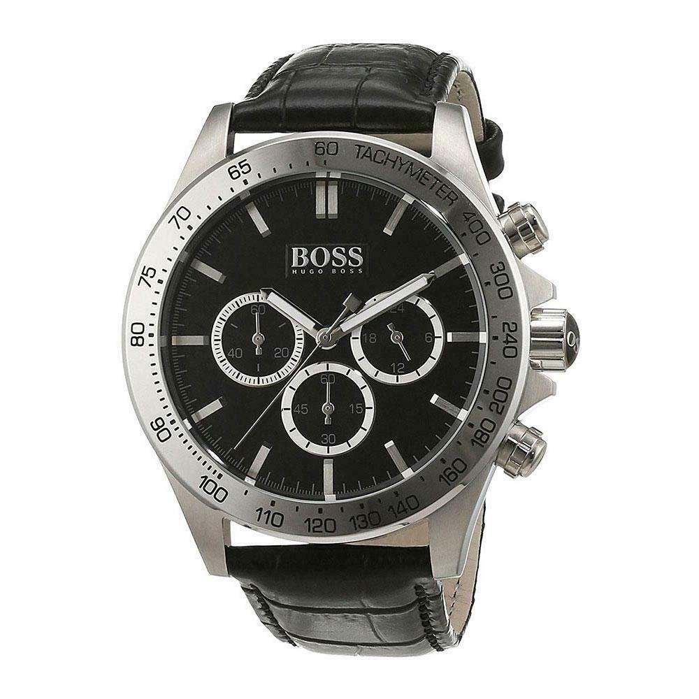 Hugo Boss Ikon Chronograph Black Dial Black Leather Strap Watch for Men - 1513178