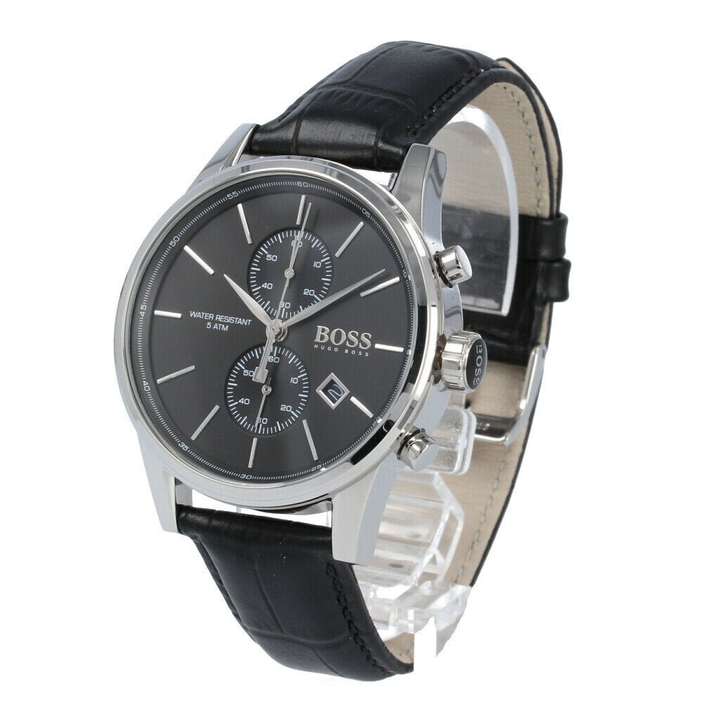 Hugo Boss Jet Chronograph Black Dial Black Leather Strap Watch for Men - 1513279