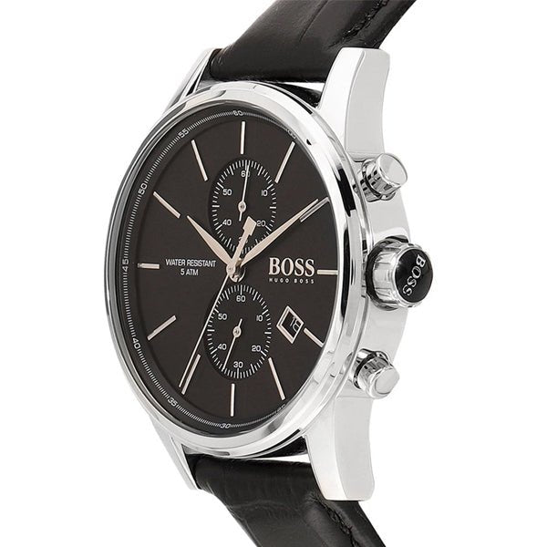 Hugo Boss Jet Chronograph Black Dial Black Leather Strap Watch for Men - 1513279