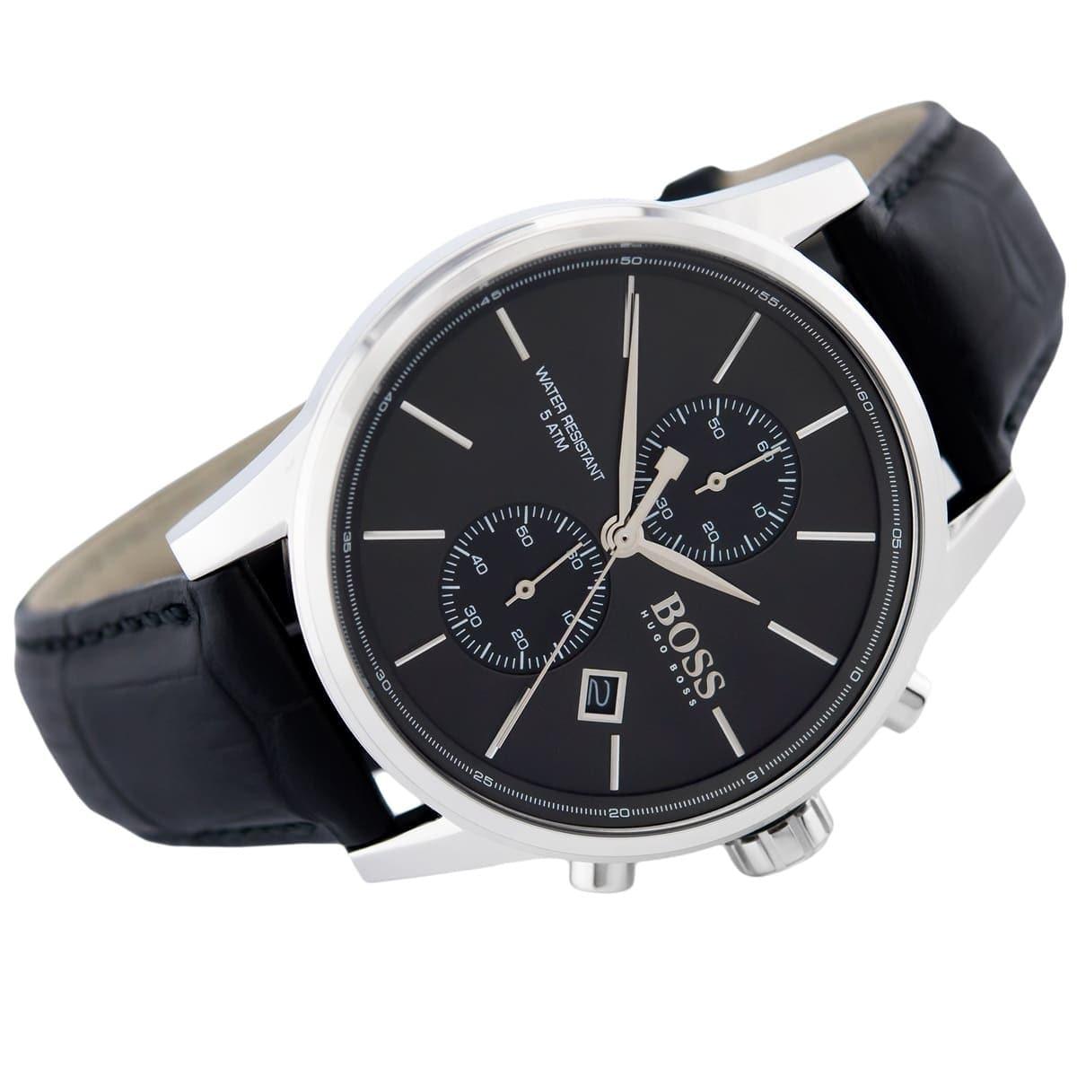 Hugo Boss Jet Chronograph Black Dial Black Leather Strap Watch for Men - 1513279