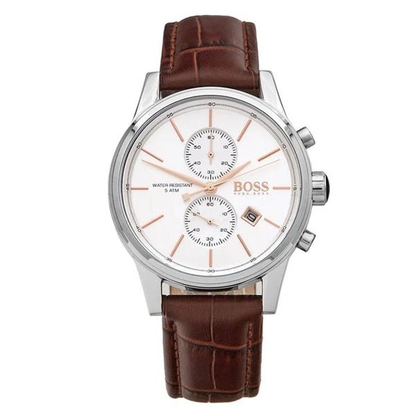 Hugo Boss Jet Chronograph Silver Dial Brown Leather Strap Watch for Men - 1513280