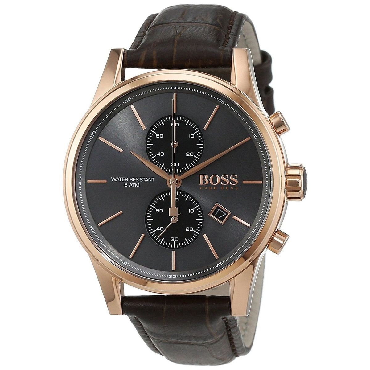 Hugo Boss Jet Chronograph Grey Dial Brown Leather Strap Watch for Men - 1513281