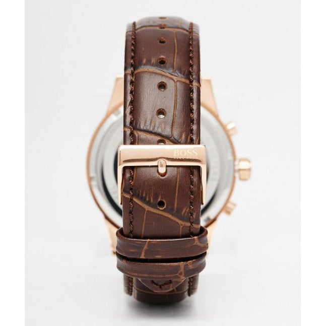 Hugo Boss Jet Chronograph Grey Dial Brown Leather Strap Watch for Men - 1513281
