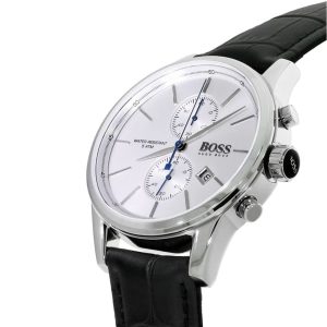 Hugo Boss Jet Chronograph White Dial Black Leather Strap Watch for Men - 1513282