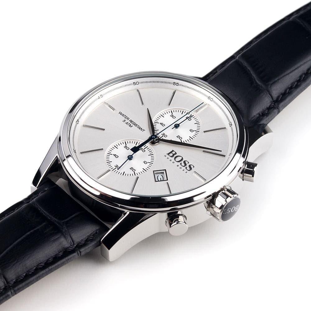 Hugo Boss Jet Chronograph White Dial Black Leather Strap Watch for Men - 1513282