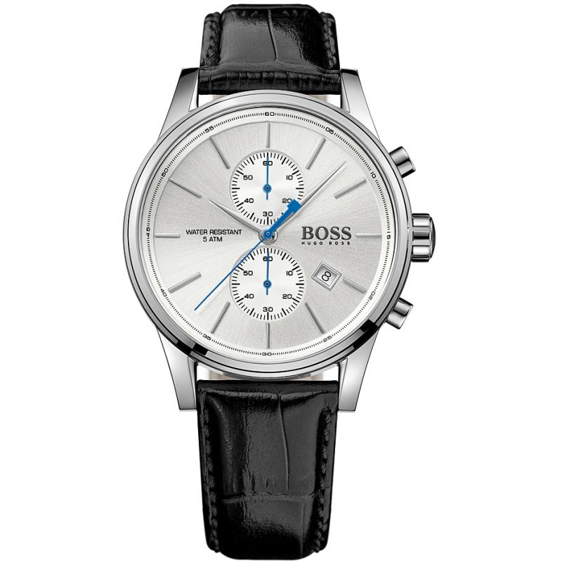 Hugo Boss Jet Chronograph White Dial Black Leather Strap Watch for Men - 1513282