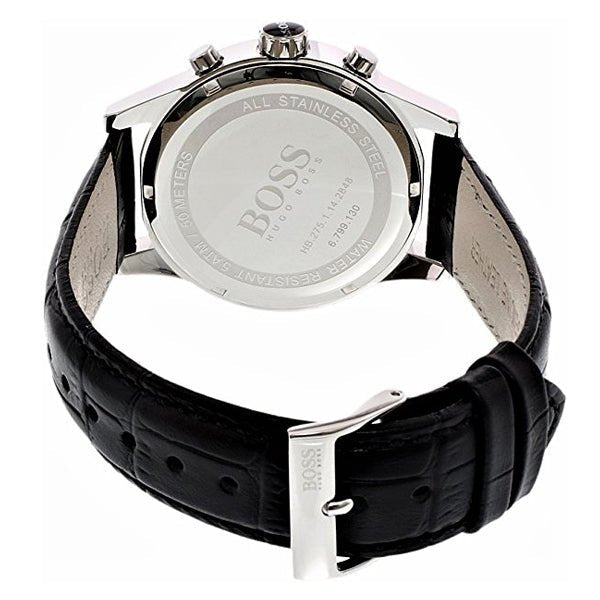 Hugo Boss Jet Chronograph White Dial Black Leather Strap Watch for Men - 1513282