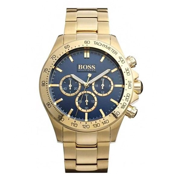 Hugo Boss Ikon Chronograph Blue Dial Gold Steel Strap Watch for Men - 1513340