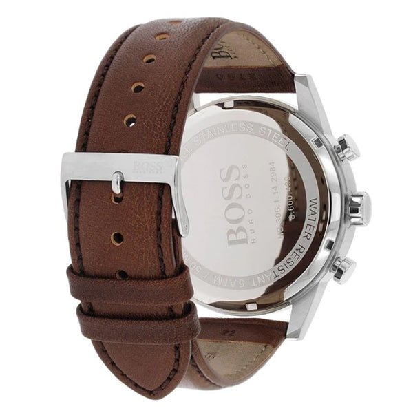 Hugo Boss Navigator Chronograph White Dial Brown Leather Strap Watch for Men - 1513495