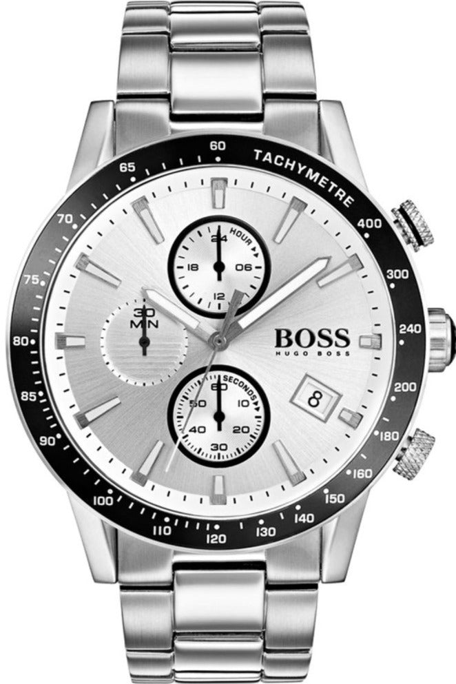 Hugo Boss Rafale Competitive Sport Chronograph Silver Dial Silver Steel Strap Watch for Men - 1513511