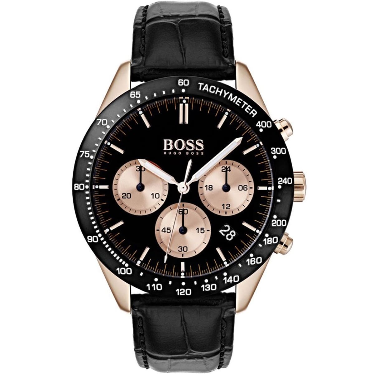 Hugo Boss Talent Chronograph Black Dial Black Leather Strap Watch For Men - 1513580