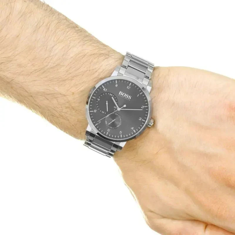Hugo Boss Oxygen Chronograph Grey Dial Silver Steel Strap Watch for Men - 1513596