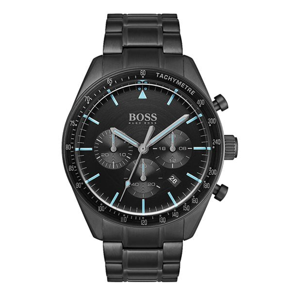 Hugo Boss Trophy Chronograph Black Dial Black Steel Strap Watch for Men - 1513675