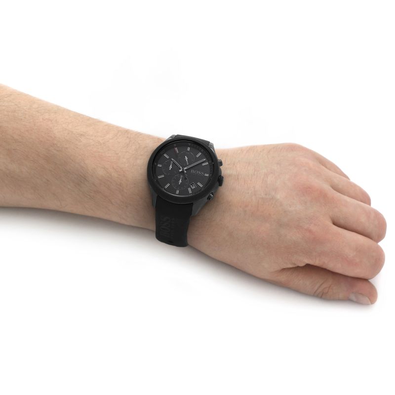 Hugo Boss Velocity Chronograph Black Dial Black Rubber Strap Watch for Men - 1513720