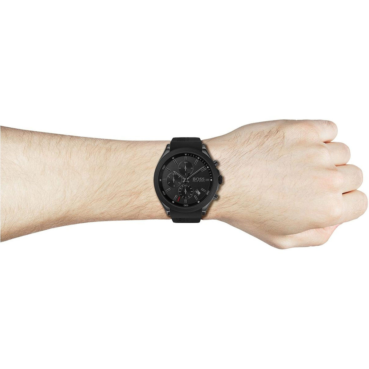 Hugo Boss Velocity Chronograph Black Dial Black Rubber Strap Watch for Men - 1513720