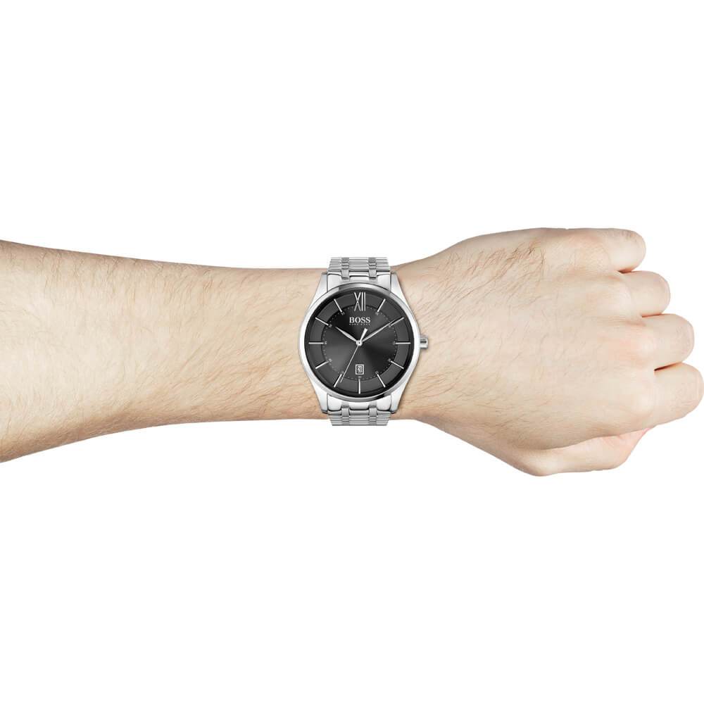 Hugo Boss Oxygen Chronograph Grey Dial Silver Steel Strap Watch for Men - 1513596