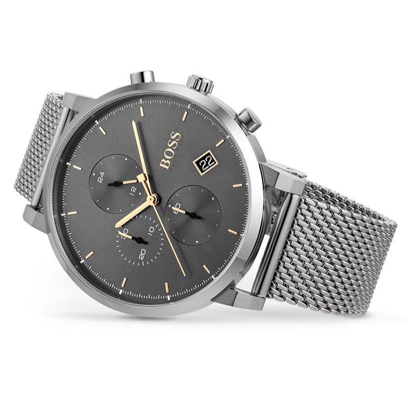 Hugo Boss Integrity Chronorgaph Grey Dial Silver Mesh Bracelet Watch for Men - 1513807