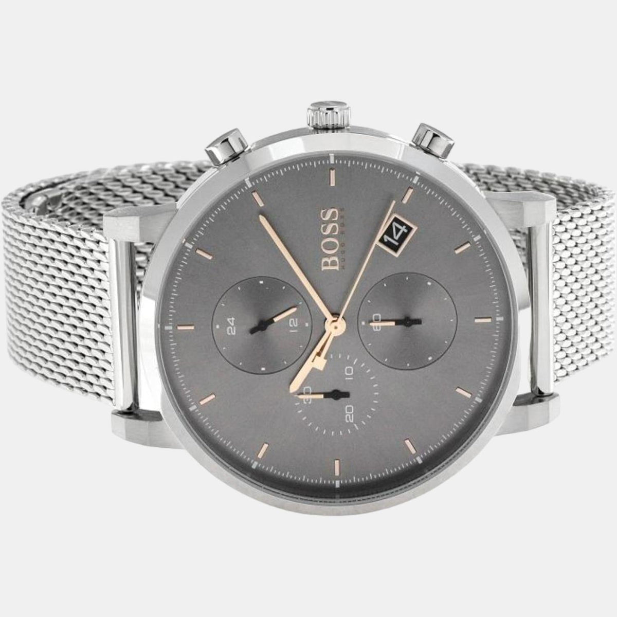 Hugo Boss Integrity Chronorgaph Grey Dial Silver Mesh Bracelet Watch for Men - 1513807