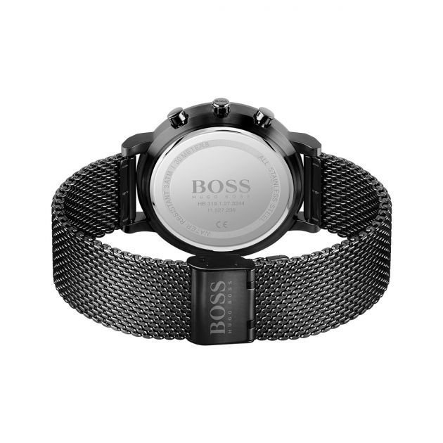 Hugo Boss Integrity Chronograph Black Dial Black Mesh Bracelet Watch for Men - 1513813