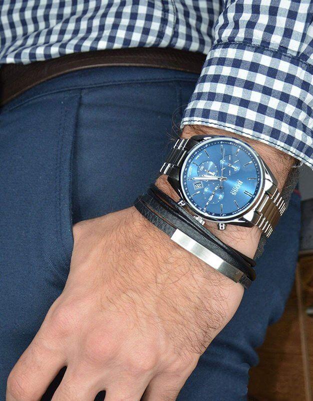 Hugo Boss Champion Chronograph Blue Dial Silver Steel Strap Watch for Men - 1513818