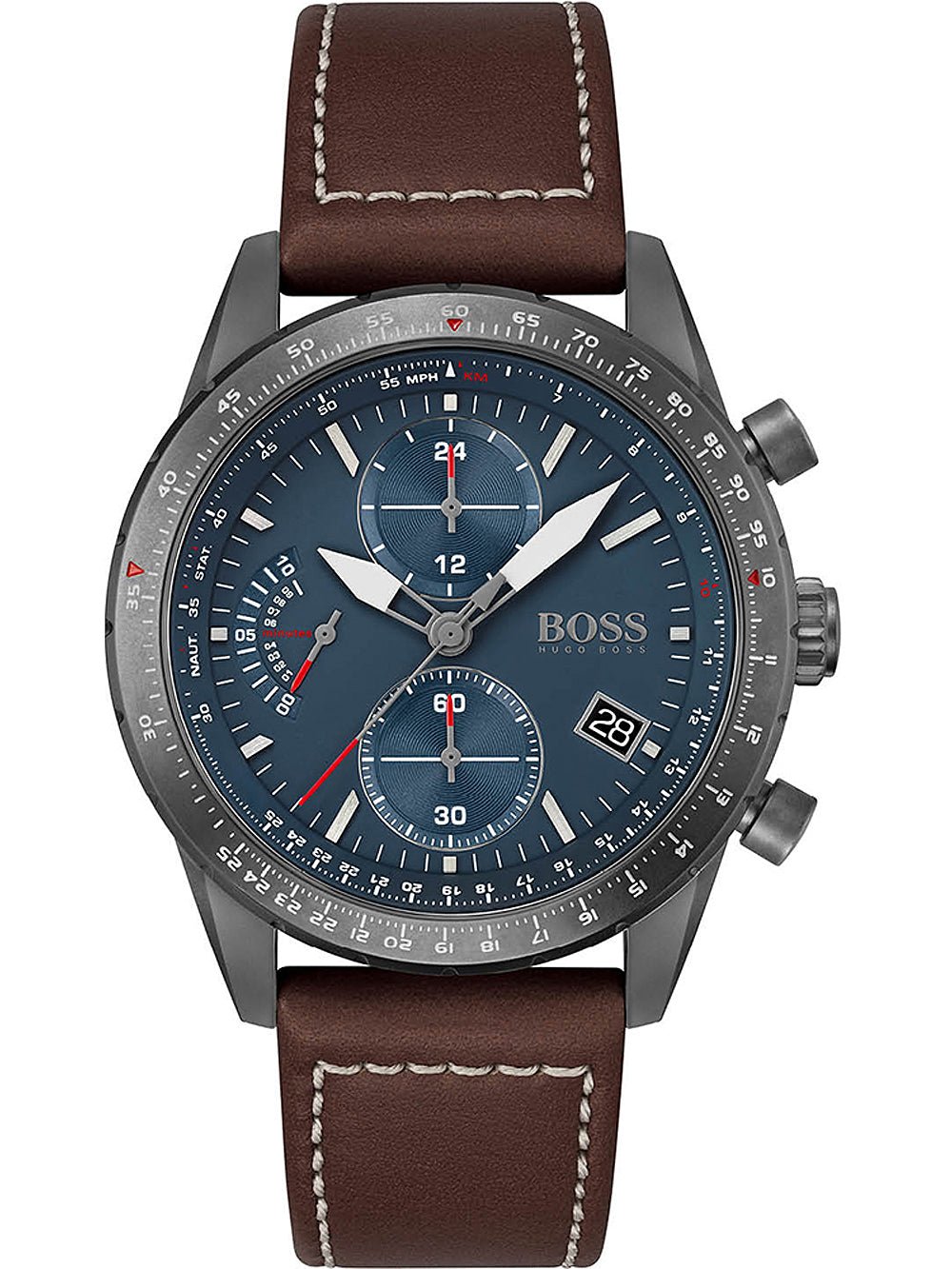 Hugo Boss Pilot Edition Chronograph Blue Dial Brown Leather Strap Watch for Men - 1513852