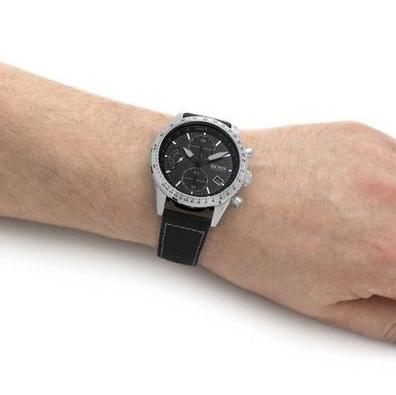 Hugo Boss Pilot Edition Chronograph Black Dial Black Leather Strap Watch for Men - 1513853