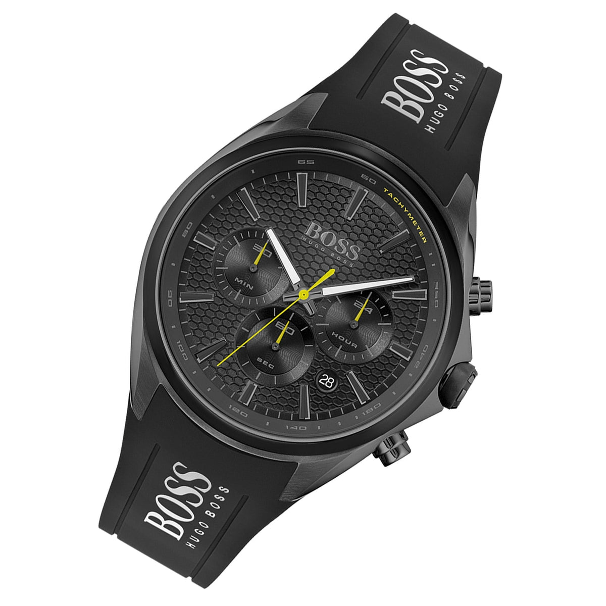 Hugo Boss Distinct Chronograph Black Dial Black Silicone Strap Watch for Men - 1513859
