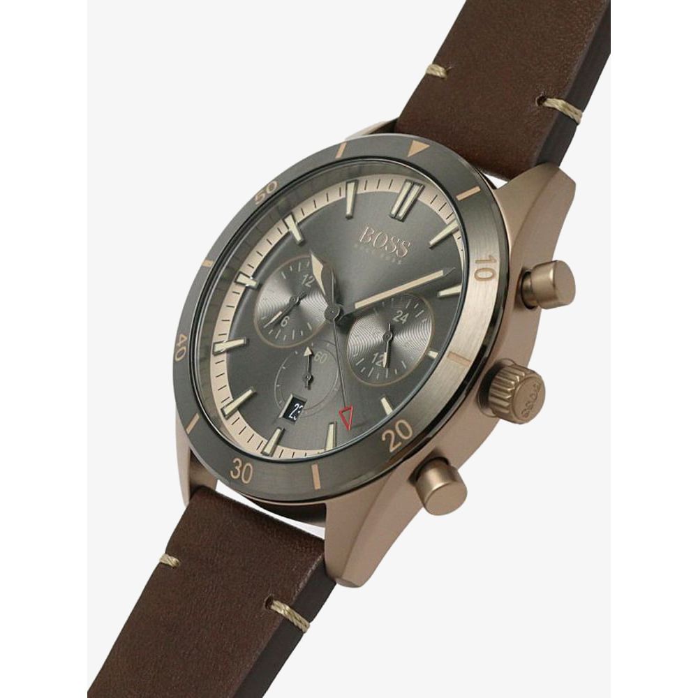 Hugo Boss Santiago Chronograph Grey Dial Brown Leather Strap Watch for Men - 1513861