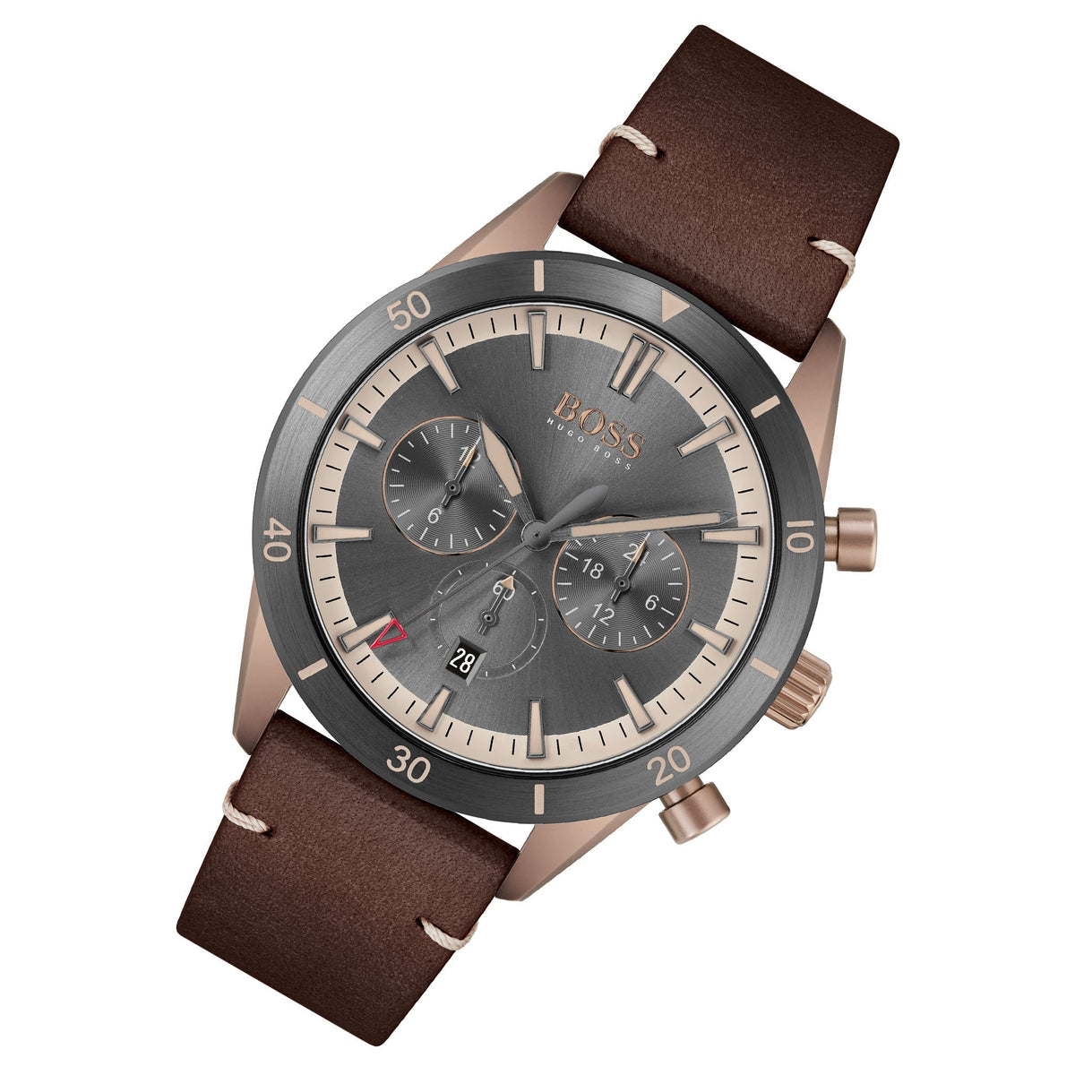 Hugo Boss Santiago Chronograph Grey Dial Brown Leather Strap Watch for Men - 1513861