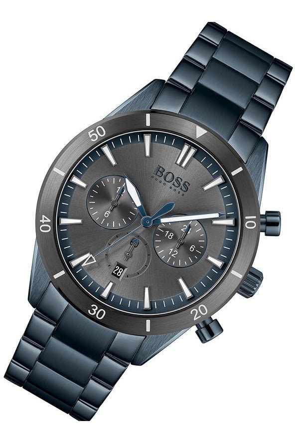 Hugo Boss Trophy Chronograph Black Dial Black Steel Strap Watch for Men - 1513675