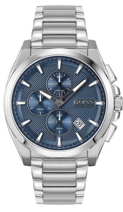 Hugo Boss Grandmaster Chronograph Blue Dial Silver Steel Strap Watch for Men - 1513884