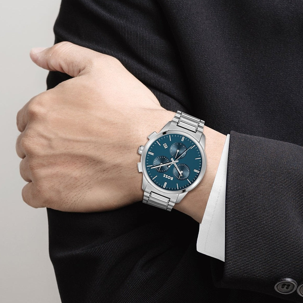 Hugo Boss Talent Chronograph Blue Dial Silver Steel Strap Watch for Men - 1513582