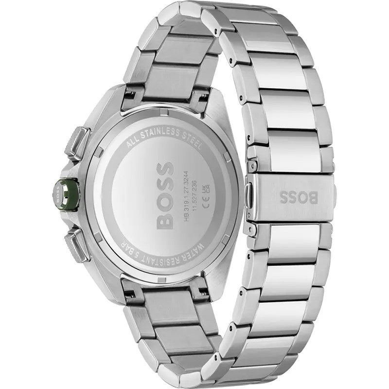 Hugo Boss Volane Chronograph Green Dial Silver Steel Strap Watch for Men - 1513951